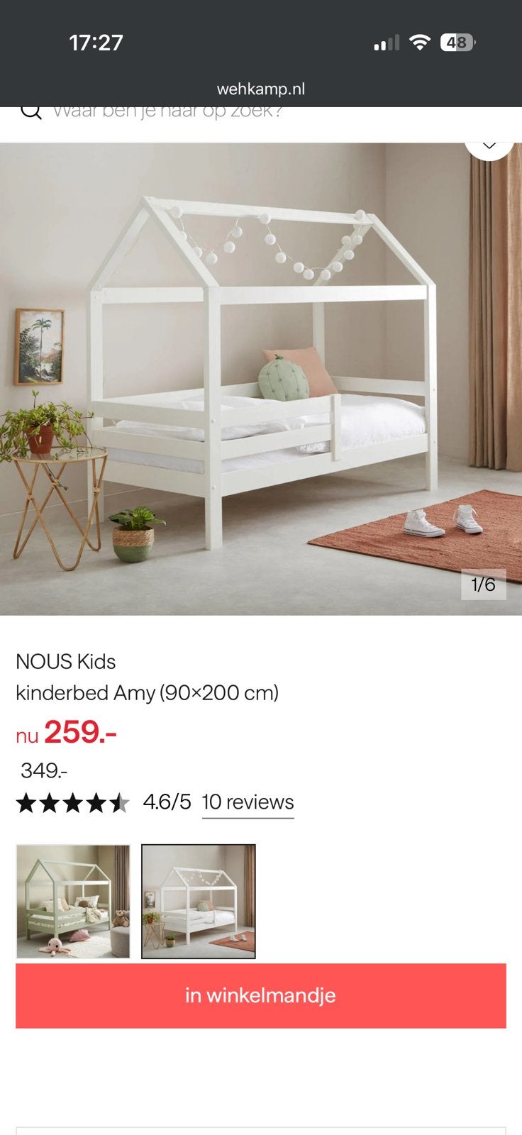 Nous kinderbed Amy met dak (wehkamp), Ophalen, 85 tot 100 cm, Zo goed als nieuw, Matras
