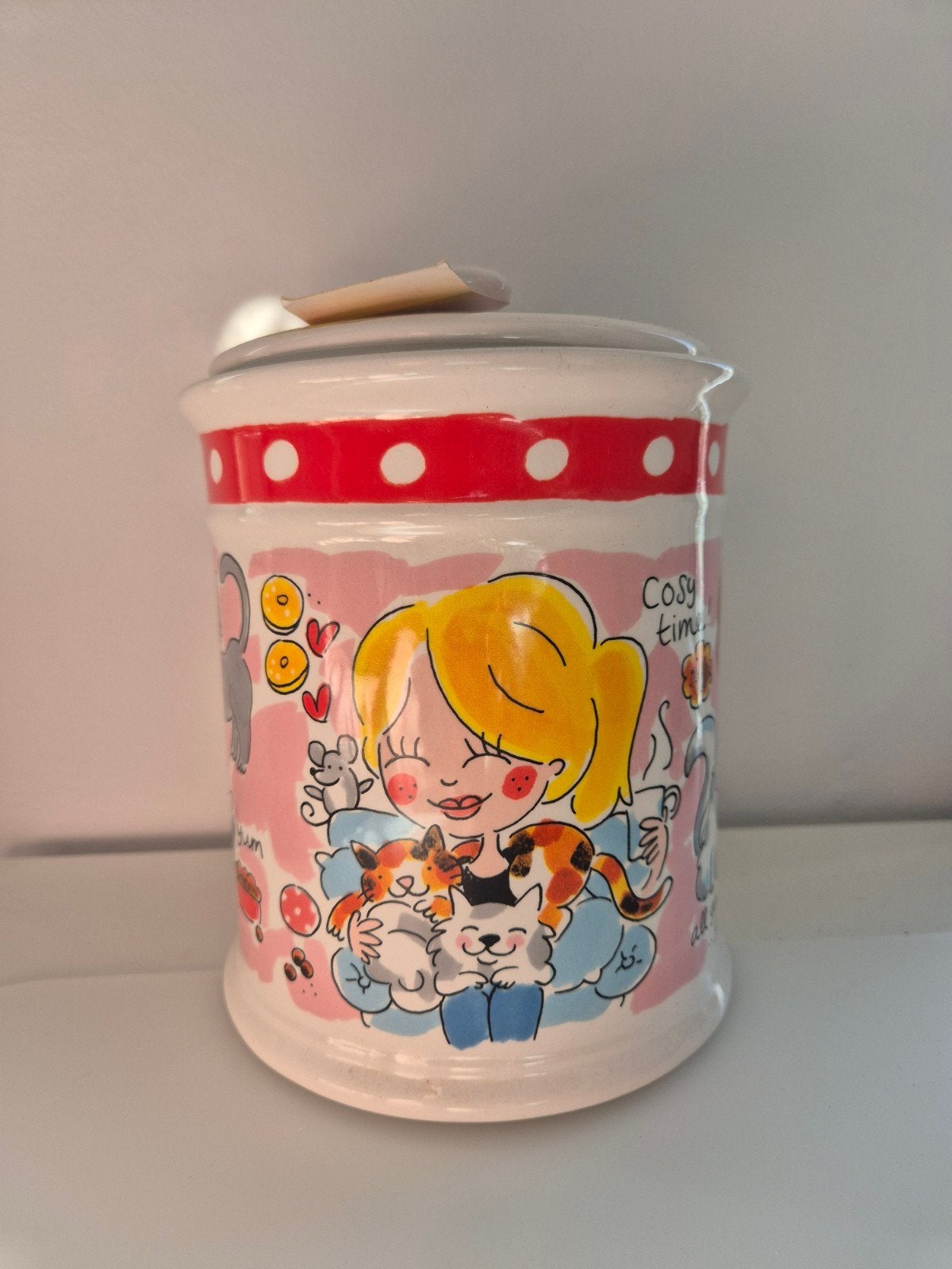 Blond Amsterdam voorraadpot katten - 20cm hoog, Ophalen of Verzenden, Zo goed als nieuw, Modern, Wandklok