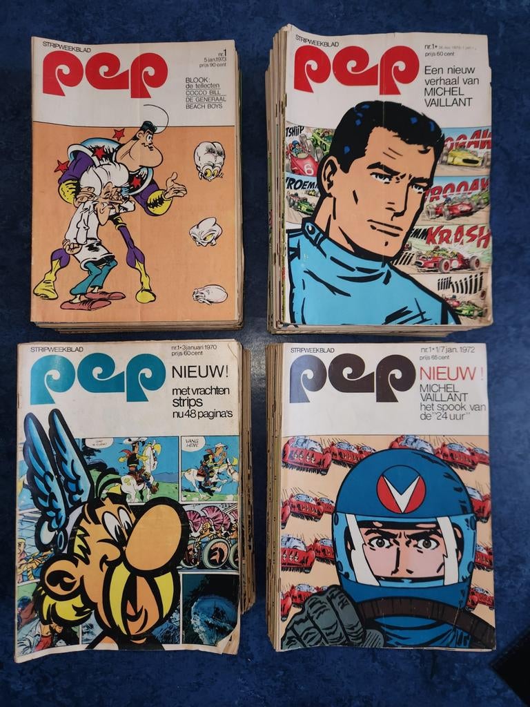 Vier jaargangen stripweekblad Pep (1970, 1971, 1972, 1973), Gelezen, René Goscinny, Albert Uderzo, Ophalen of Verzenden, Meerdere stripboeken