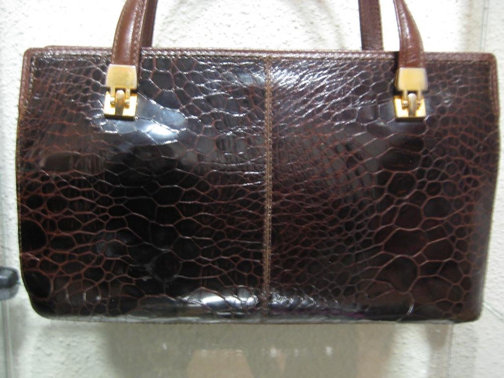 Vintage zeldzame schildpad leder handtas, Verzenden, Gebruikt, Bruin, Handtas