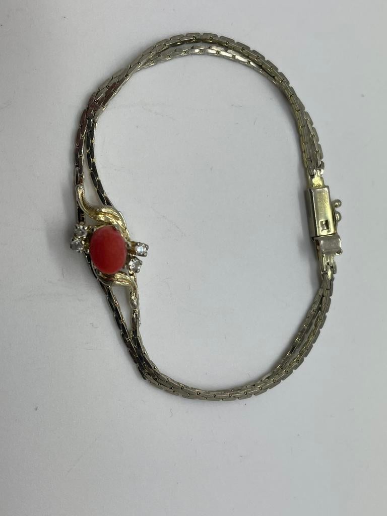 D775 Prachtige zilveren armband bloedkoraal, Ophalen of Verzenden, Zilver, Armband, Met edelsteen