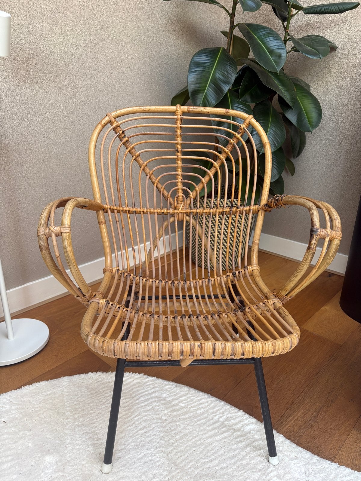 Vintage rotan stoel (Rohé Noordwolde), Ophalen, Gebruikt, Bruin, Riet of Rotan