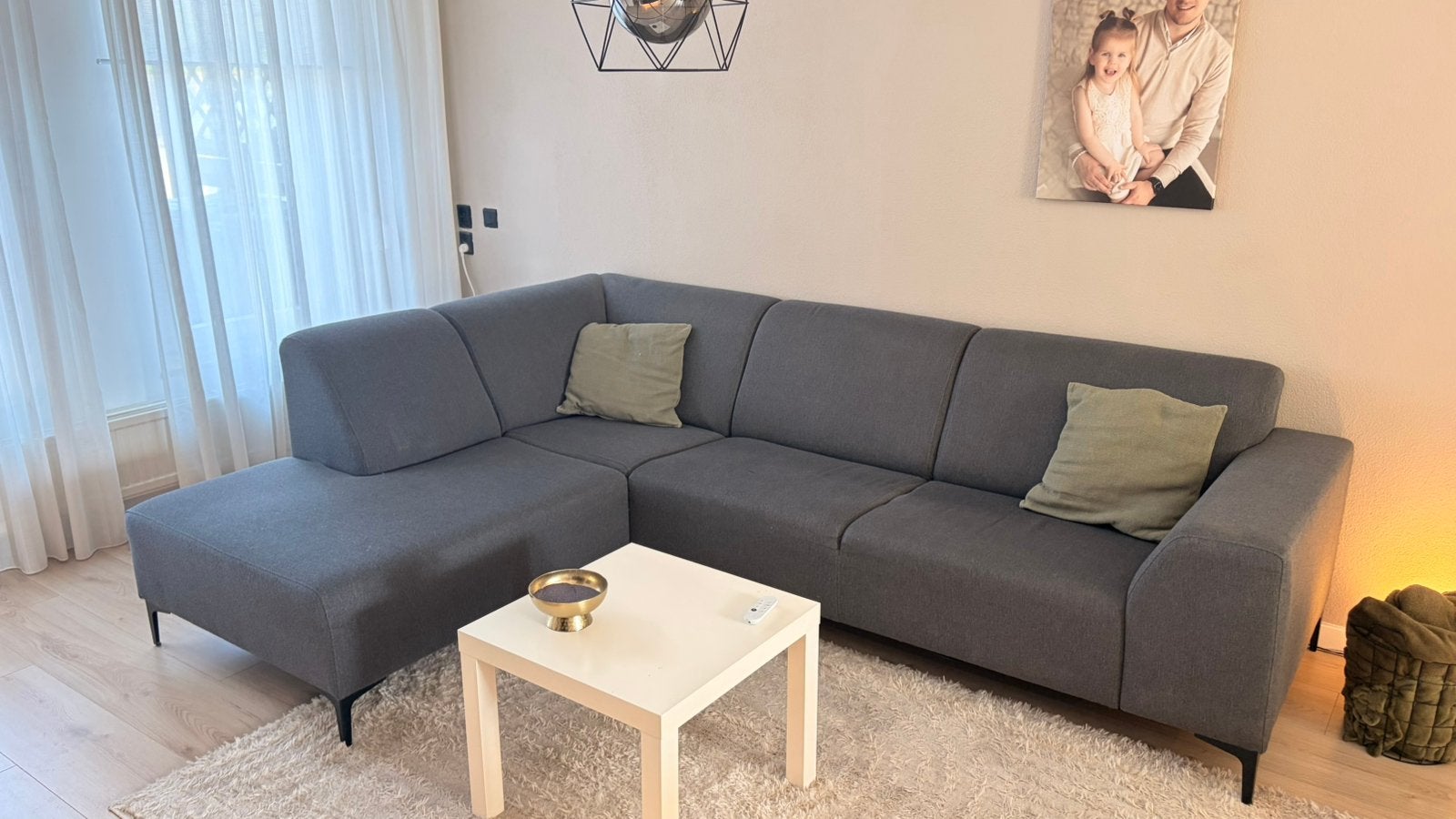 Hoekbank / L-vormige bank grijs – 270 x 200 cm – nette staat, Ophalen of Verzenden, Gebruikt, Vierpersoons of meer