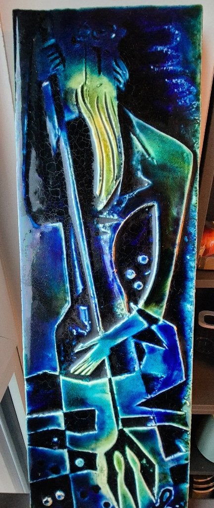 Schäffenacker Ulm Keramisch Wandsculptuur Blauw, gestempeld, Ophalen, 59 cm, Object, Gesigneerd