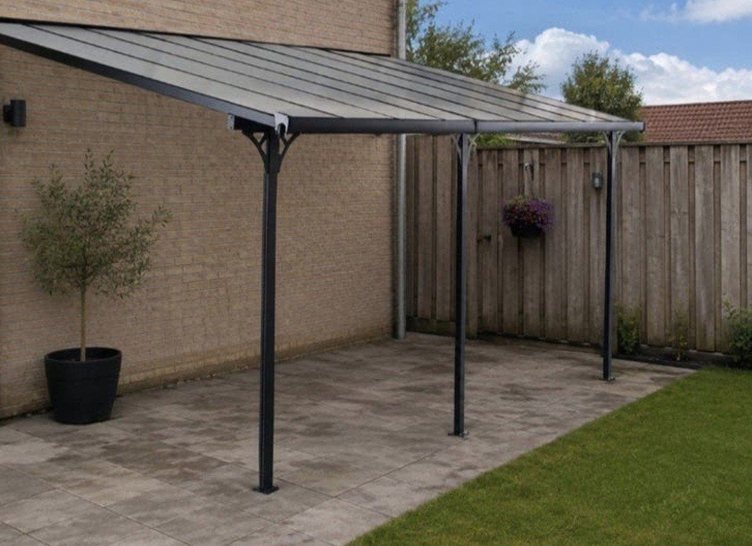 Overkapping/veranda aluminium 618x305 met carbonaatplaten, Tuin en Terras, Ophalen, Veranda