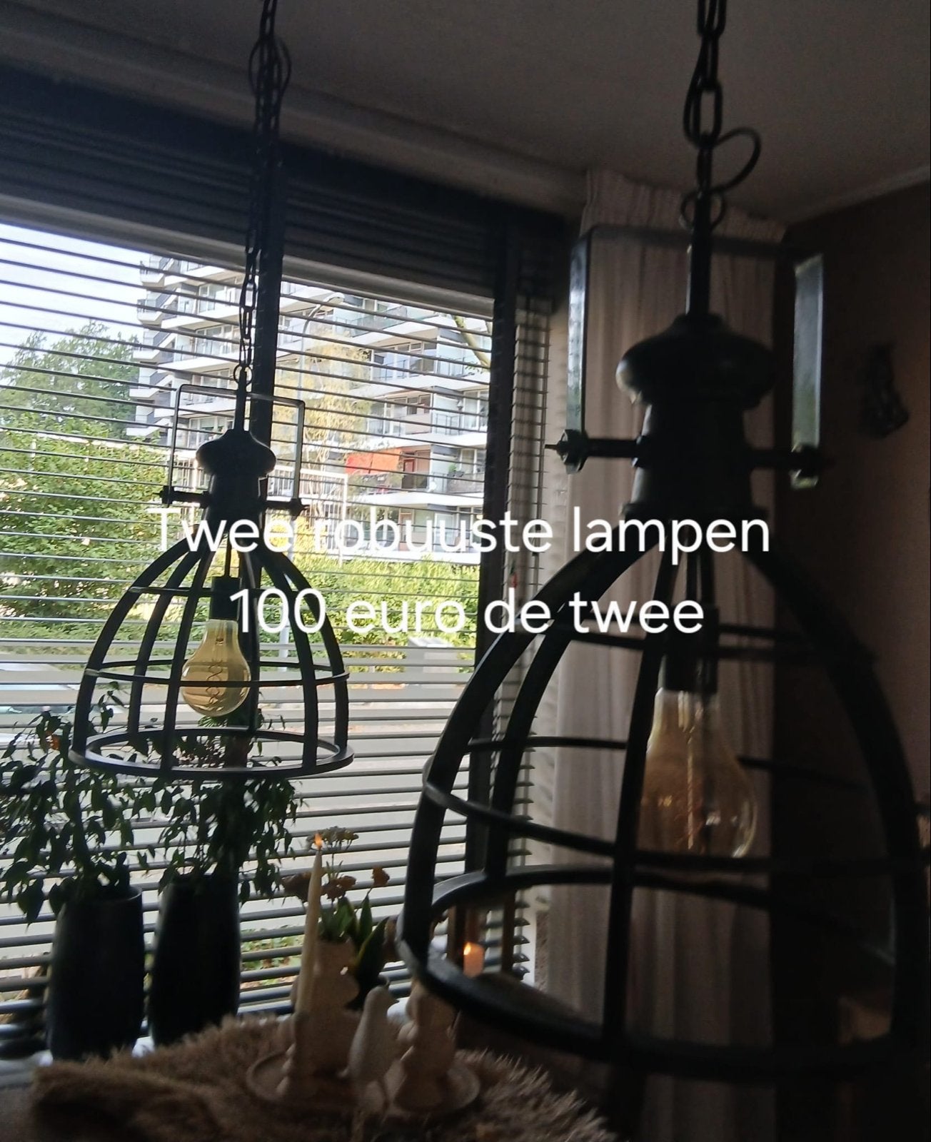 Twee robuuste industriële hanglampen, zwart metaal, Ophalen, Gebruikt, Metaal, E27 (groot)