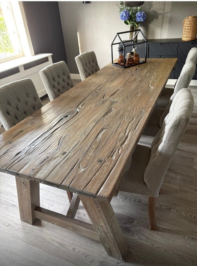 Zware eiken kloostertafel, Ophalen, Gebruikt, 200 cm of meer, 50 tot 100 cm