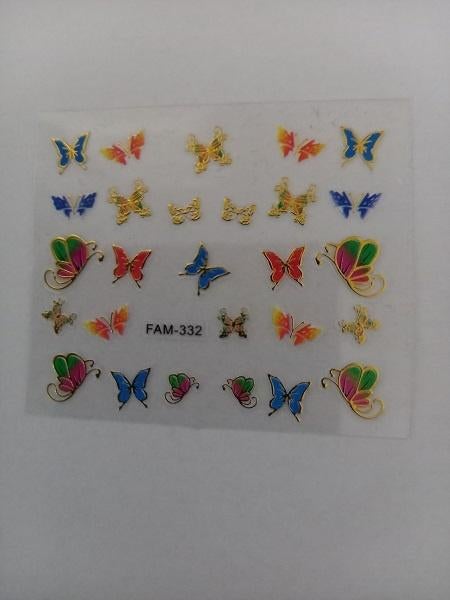 Velletje nagel water decals stickers FAM-332 vlinders goud, Verzenden, Nieuw, Handen en Nagels, Goud
