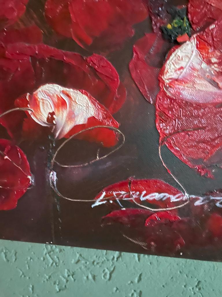Set van 2 gesigneerde bloemen canvas schilderijen, Ophalen