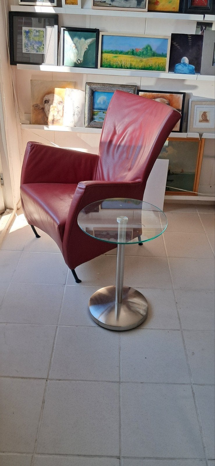 designstoel leer steenrood, Ophalen, Design, 75 tot 100 cm, Zo goed als nieuw