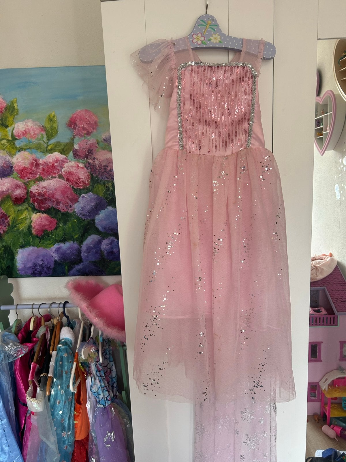 Roze prinsessenjurk met glitters maat 110, Kinderen en Baby's, Ophalen of Verzenden, Gebruikt, 110 t/m 116, Meisje