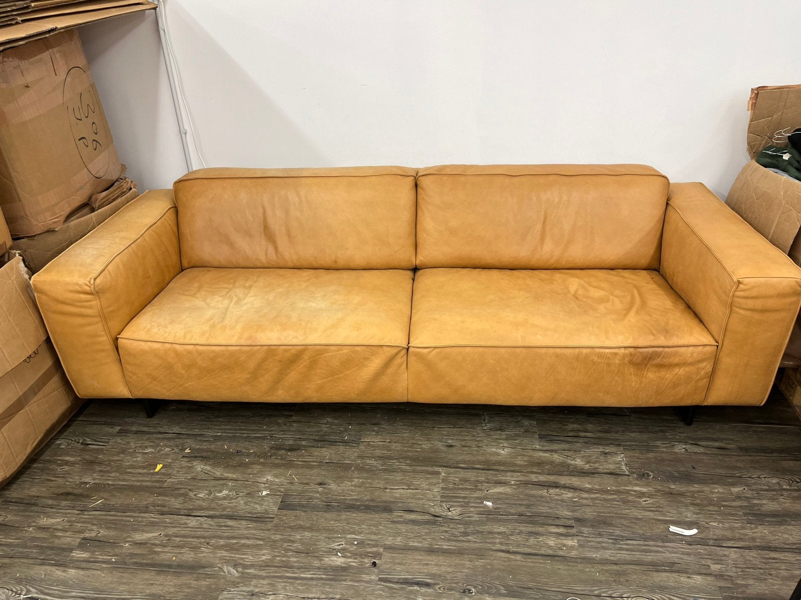 Bank leer, Gebruikt, Ophalen of Verzenden, 200 tot 250 cm, Leer