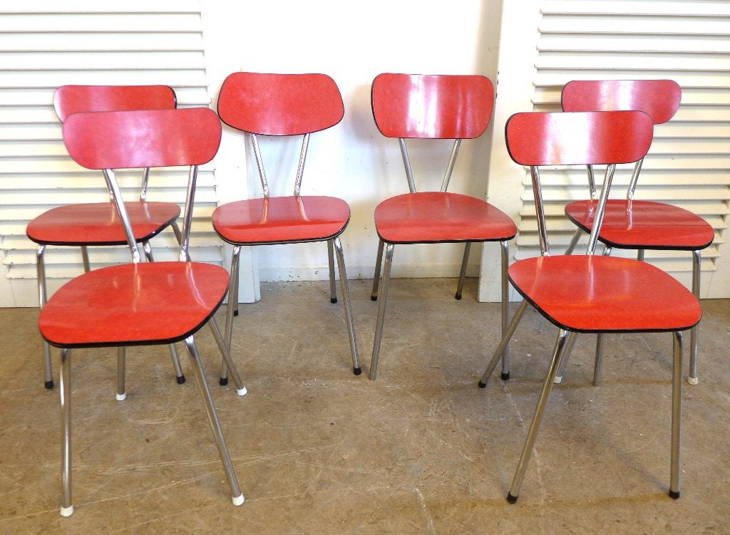 Mooi set van rode vintage retro formica stoelen, Ophalen, Gebruikt, Onbekend, Onbekend