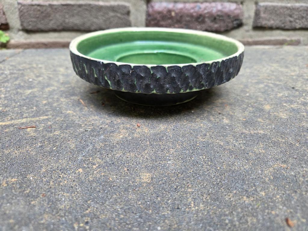 Vintage Berkenbast Schaal met Groen Glazuur Jaren '60, Antiek en Kunst, Antiek | Keramiek en Aardewerk, Ophalen of Verzenden