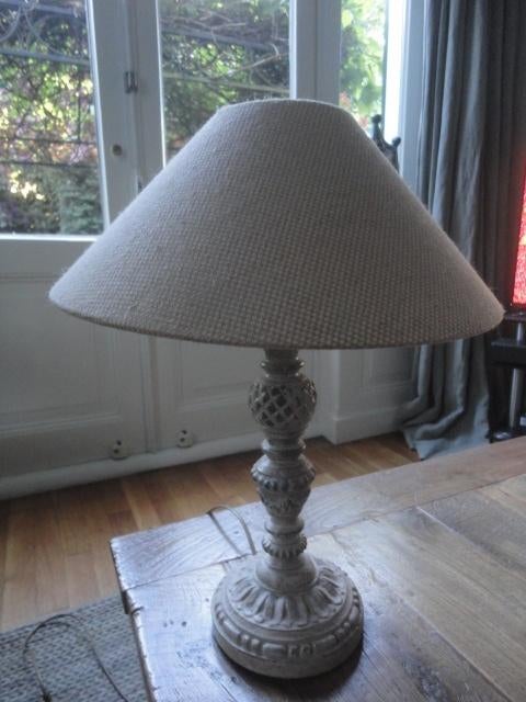 TIERLANTIJN TAFELLAMP + BEIGE KAP/bewerkte voet, h45 cm/no.1, Huis en Inrichting, Nieuw, Ophalen of Verzenden, Tierlantijn, landelijk
