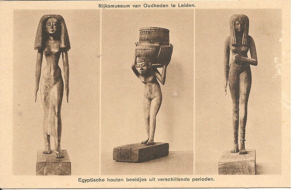 Leiden Egyptische houten beeldjes Rijksmuseum, Verzamelen, Ophalen of Verzenden, 1940 tot 1960, Ongelopen, Zuid-Holland