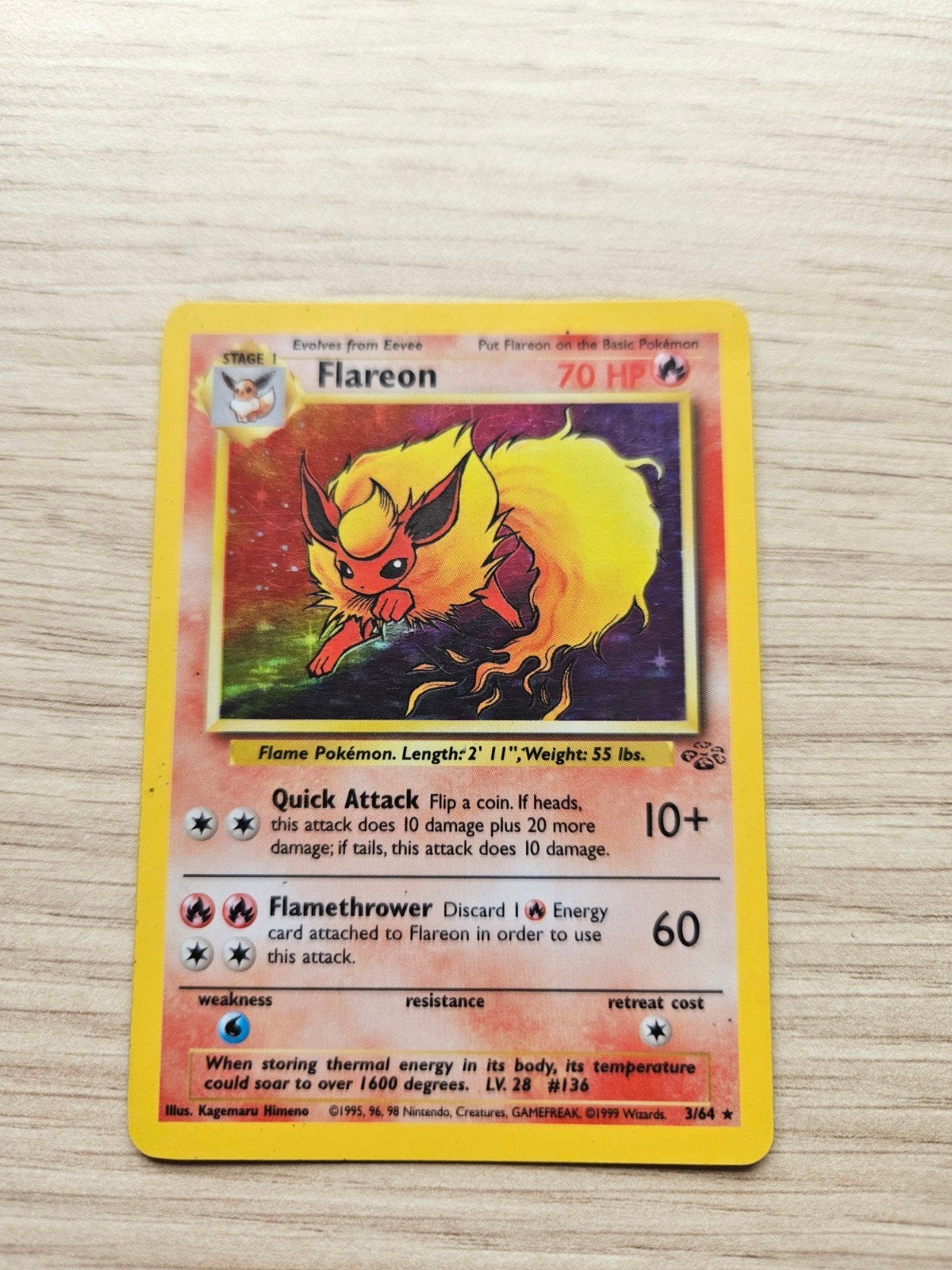 Pokémon Flareon 3/64 Jungle Set Holo (1999) - Zeldzaam!, Hobby en Vrije tijd, Ophalen of Verzenden, Gebruikt, Losse kaart, Foil
