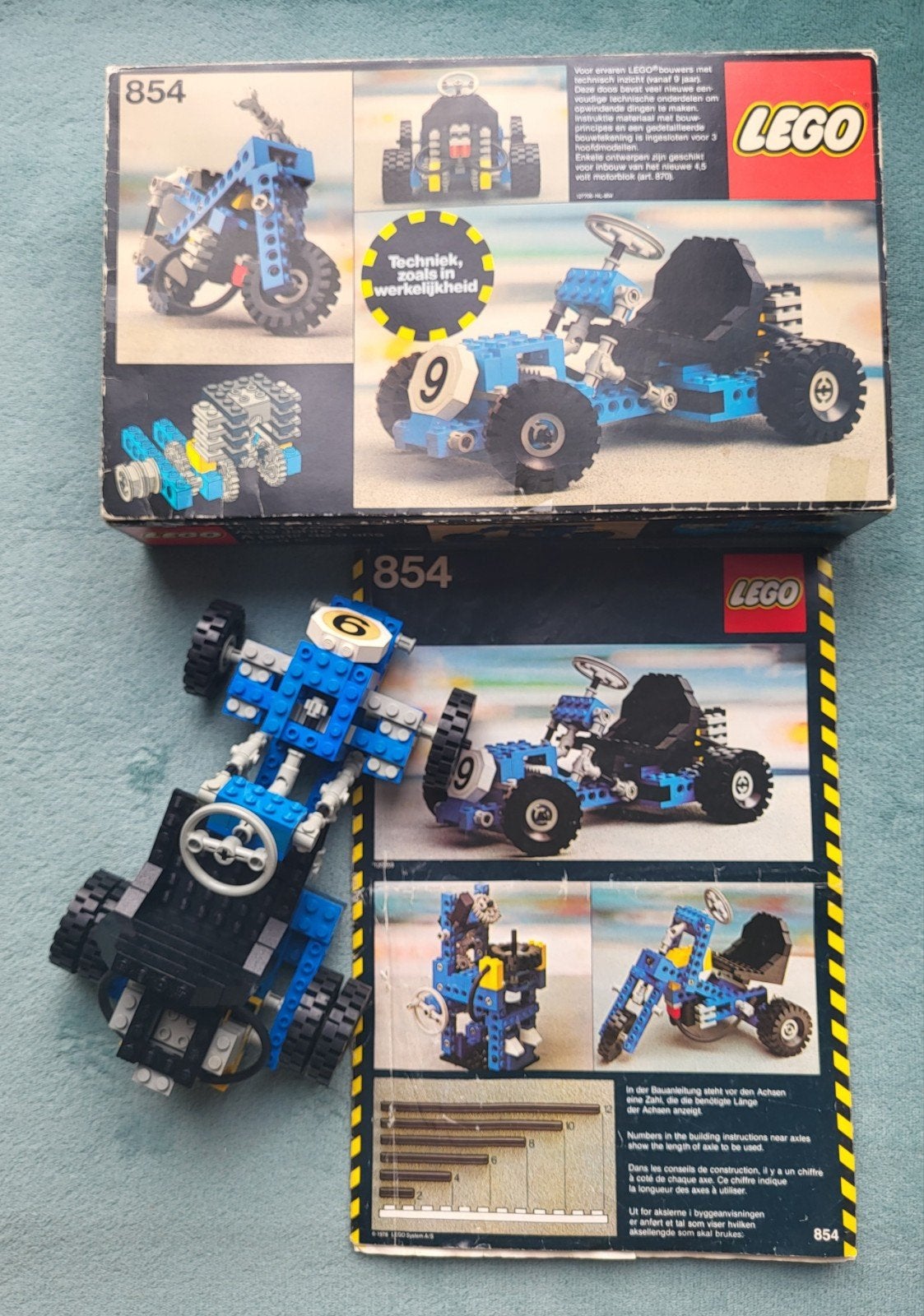 Lego buggy / skelter / auto (set 854) + doos / bouw boekje, Compleet, Gebruikt, Lego, Ophalen of Verzenden