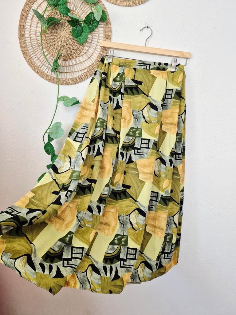 Vintage 80s crazyprint maxirok S/M, Kleding | Dames, Maat 38/40 (M), Ophalen of Verzenden, Zo goed als nieuw, Vintage