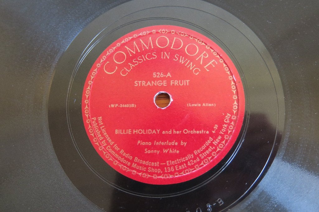 Billie Holiday Strange Fruit 78rpm 78 toeren grammofoonplaat, Gebruikt, 10 inch, Ophalen of Verzenden, Overige typen