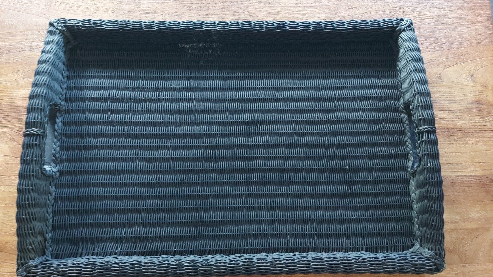 Lloyd Loom zwart rieten dienblad 60x40 cm, Ophalen, Gevlochten, Gebruikt, Natuurlijk materiaal