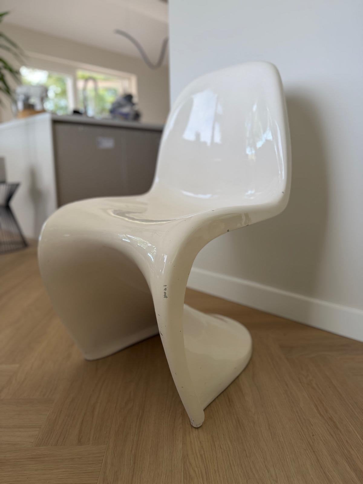 Vintage originele Panton Chair - Wit gelakt, Ophalen of Verzenden