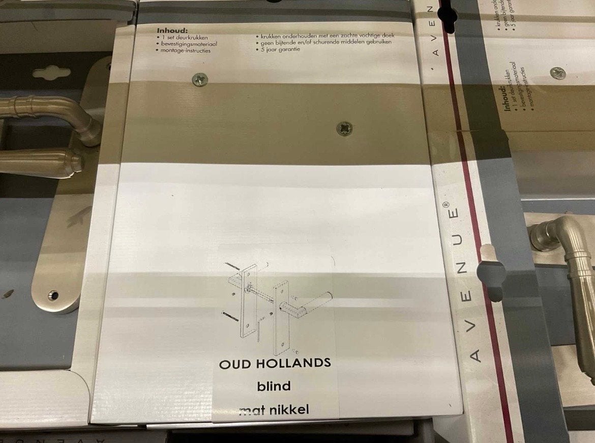Avenue Deurkruk op schild Oud Hollands Mat Nikkel, Ophalen, Nieuw, Koper of Messing, Klink of Kruk