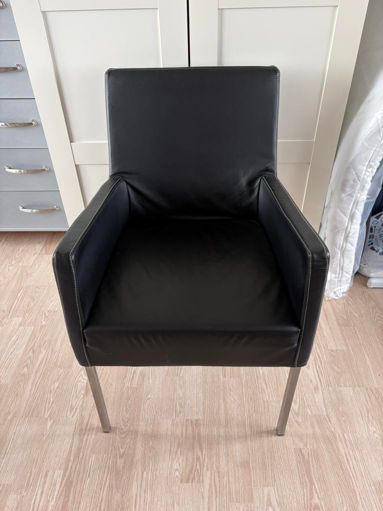 Echt lederen eettafelstoelen, Huis en Inrichting, Stoelen, Zo goed als nieuw, Vier, Leer, Zwart, Ophalen
