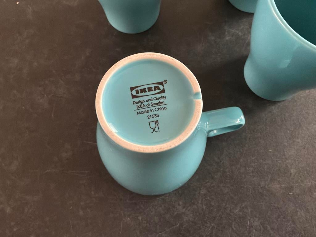 4 mintgroene IKEA bekers, Gebruikt, Keramiek, Ophalen of Verzenden, Effen