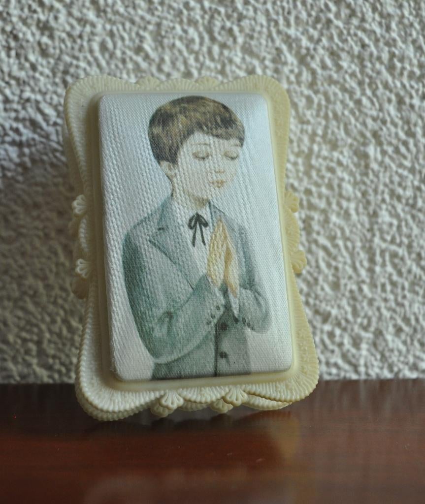 Vintage Franse 1e Communie Jongen Rozenkrans, Verzamelen, Ophalen of Verzenden, Sieraad, Christendom | Katholiek