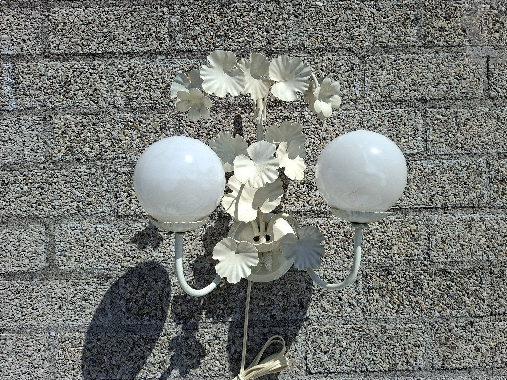 vintage zeer oude metalen bloemen lamp, Ophalen of Verzenden