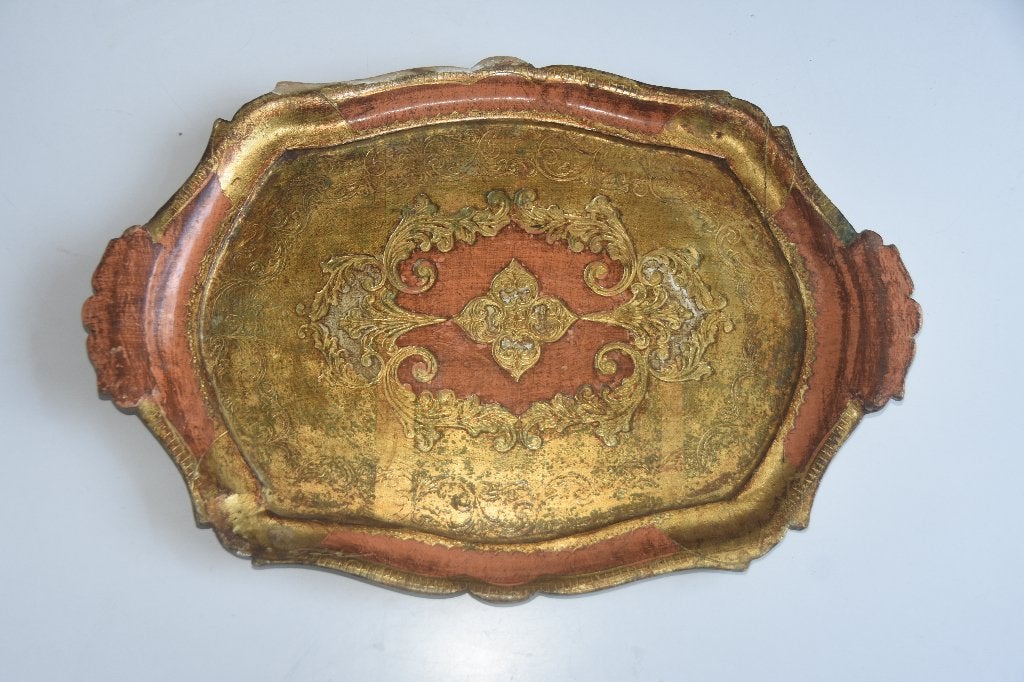 Vintage Florentijns dienblad met handvatten goud koper, Huis en Inrichting, Overige materialen, Gebruikt, Verzenden, Dienblad