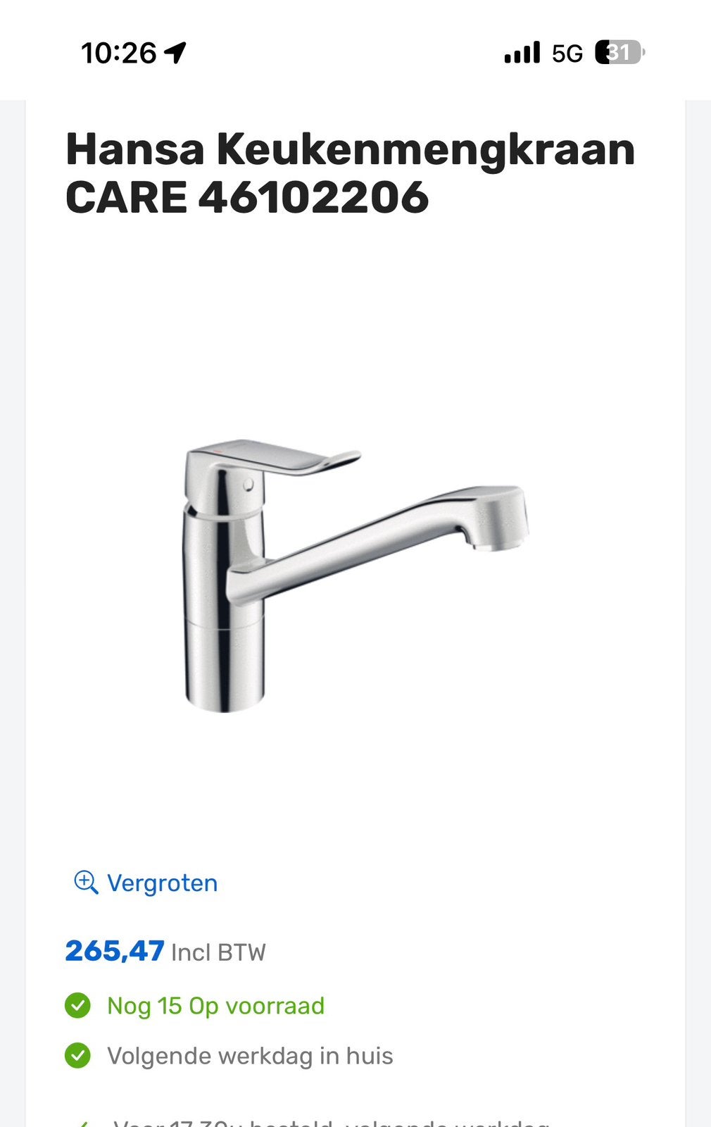 Hansa keukenkraan Chrome, Ophalen of Verzenden, Steen/keramiek, Overige merken, Nieuw