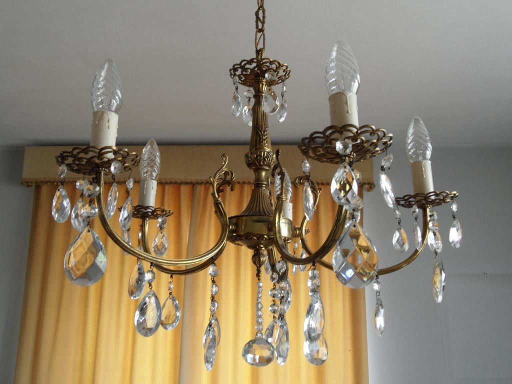 5-armige kroonluchter met kristallen pegels, Ophalen of Verzenden, Zo goed als nieuw, Klassiek