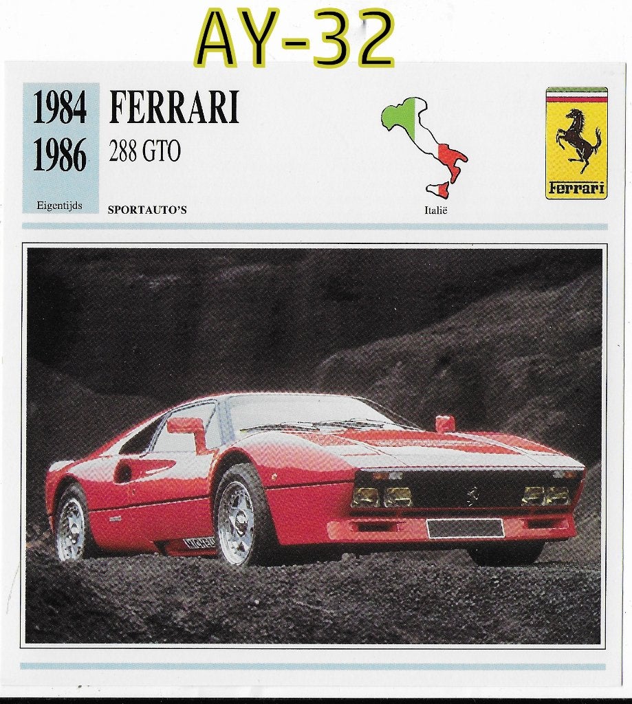 Ay-32 autokaart - ferrari 288 gto 1984 / 1986, Ophalen of Verzenden, Auto's
