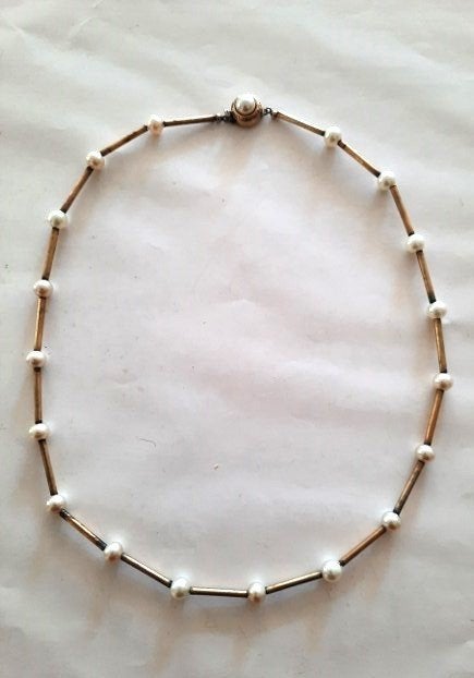 Prachtige Vintage Parelketting, 835 zilver, verguld. 54 cm, Ophalen of Verzenden, Zo goed als nieuw, Goud, Zilver