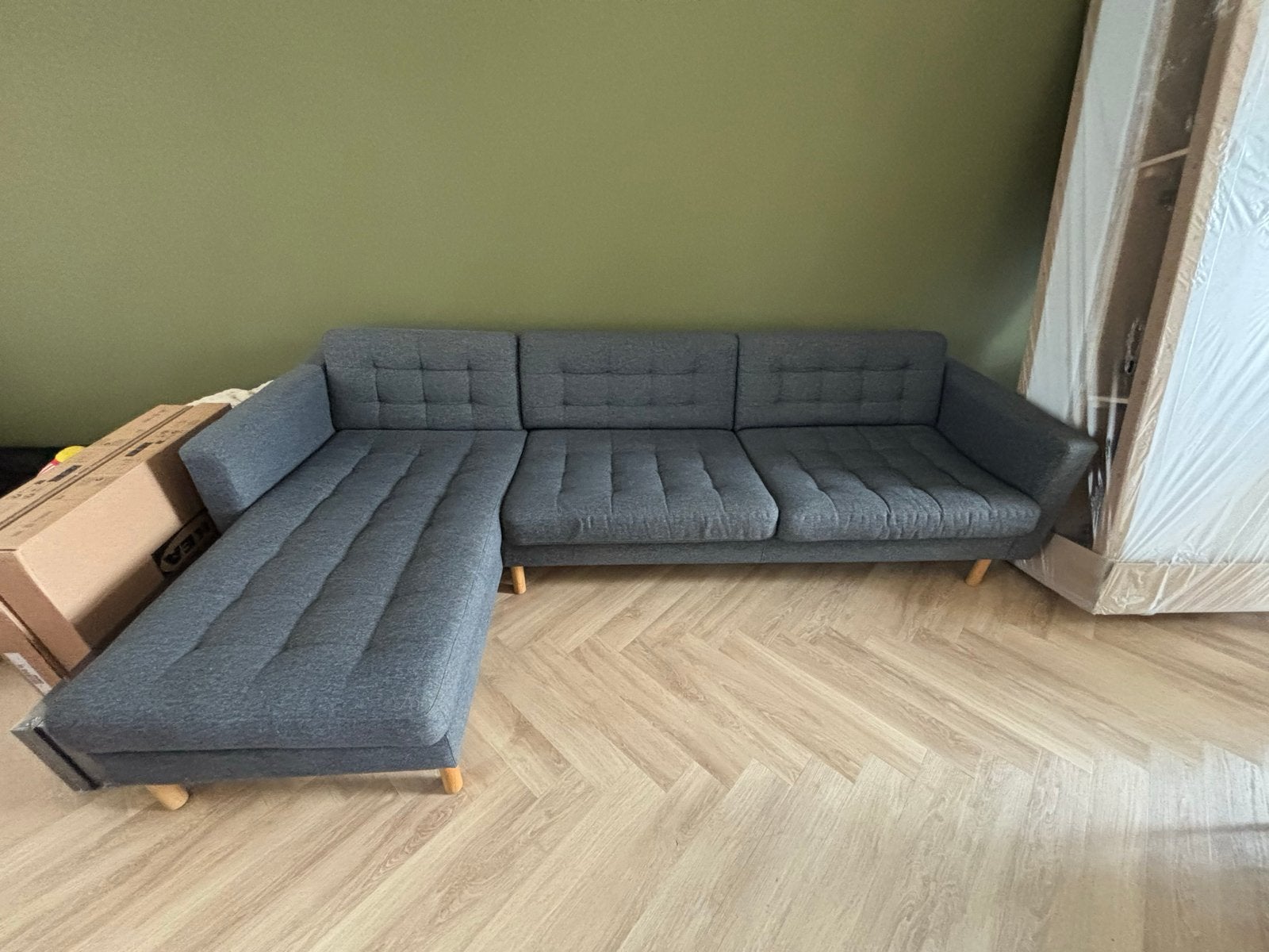 IKEA LANDSKRONA 4-zitsbank met chaise longue - donkergrijs, Ophalen, 250 tot 300 cm, Gebruikt, Stof