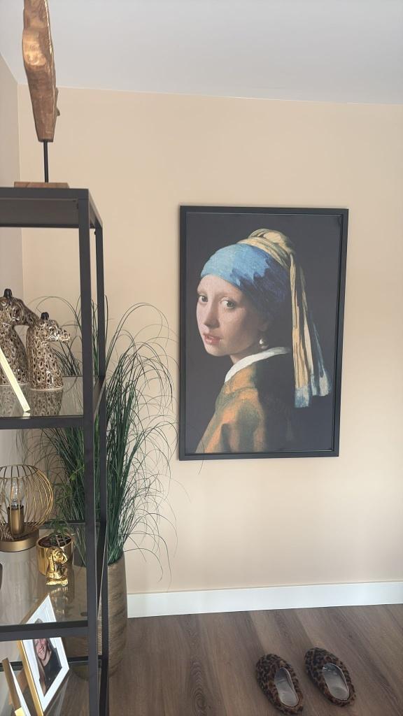 Zwart schilderij, Meisje met de Parel. 118cm bij 78cm Goede, Antiek en Kunst, Kunst | Schilderijen | Klassiek, Ophalen