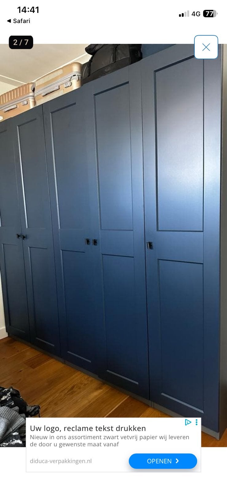 4x IKEA pax deuren navy blauw, Ophalen, 200 cm of meer, 50 tot 100 cm, Zo goed als nieuw