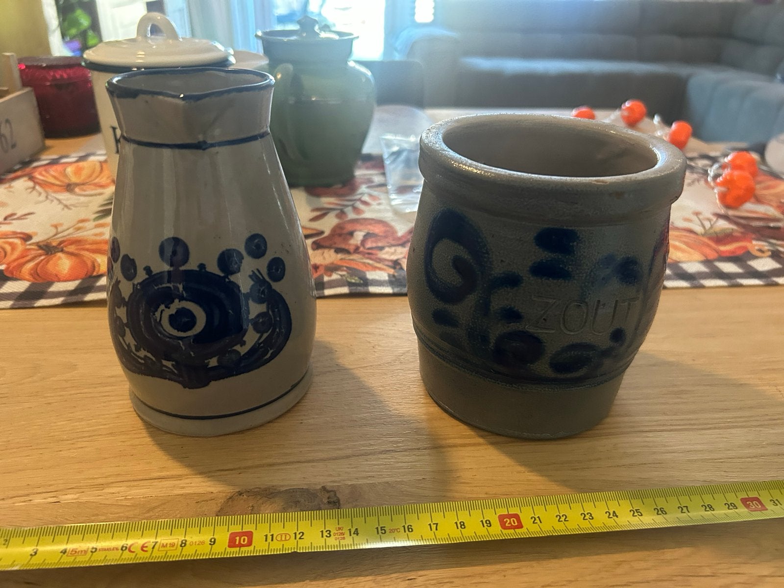 Vintage Keramiek Kruik en Pot - Blauw/Grijs Decor, Ophalen of Verzenden