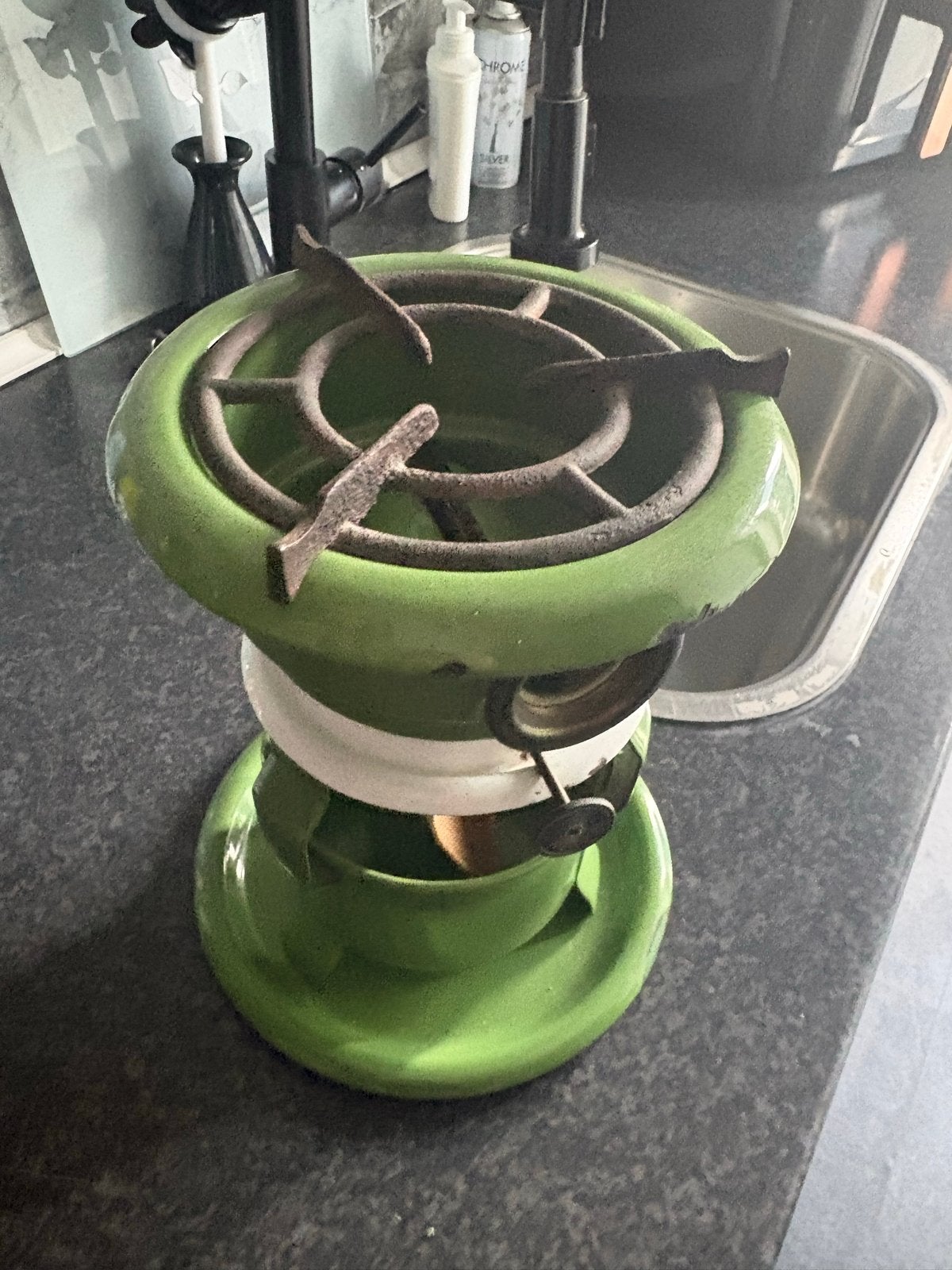 Vintage Groene Petroleumstel - Kampeerbrander, Antiek en Kunst, Ophalen