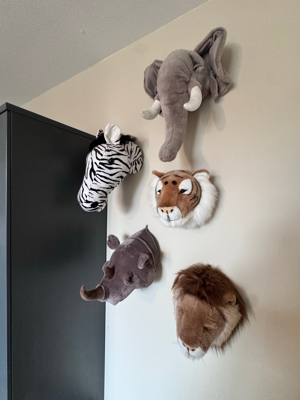 Set van 5 pluche dierenkoppen voor kinderkamer, Huis en Inrichting, Woonaccessoires | Overige, Ophalen, Zo goed als nieuw, Meerkleurig