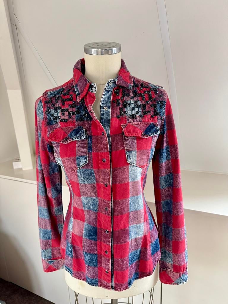 Dishe Jeans ruiten blouse overhemd 36/38 chcs, Kleding | Dames, Blouses en Tunieken, Dishe, Ophalen of Verzenden, Zo goed als nieuw