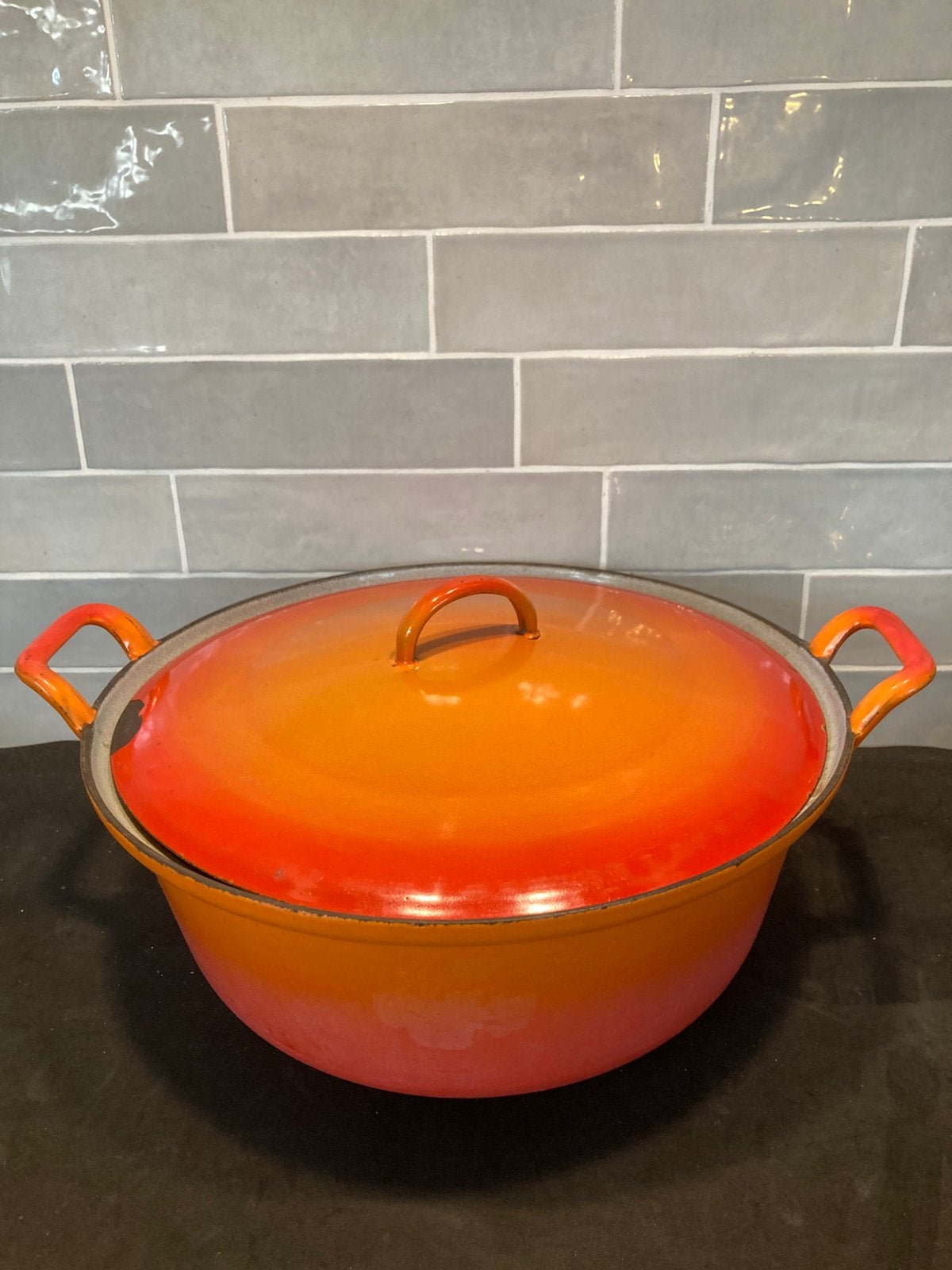 Vintage oranje gietijzeren braadpan(220925), Ophalen of Verzenden, Gebruikt, Gietijzer
