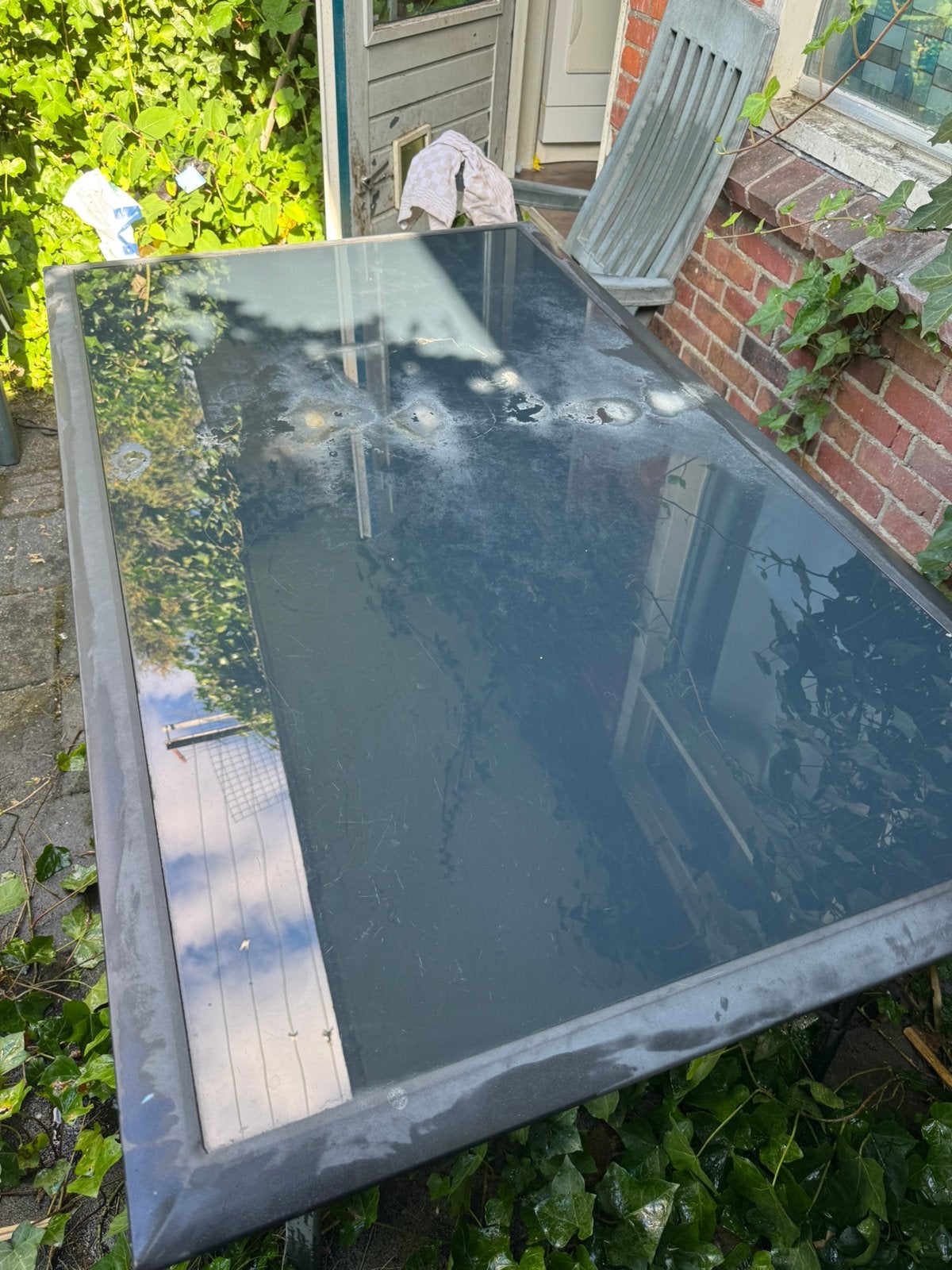 Gratis tuintafel met stoelen, Tuin en Terras, Ophalen, Gebruikt, Rechthoekig, Kunststof