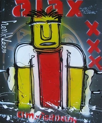 Schilderij Henk Veen - Ajax Amsterdam nr 454, Gesigneerd, Abstract, Acrylverf, Ophalen of Verzenden