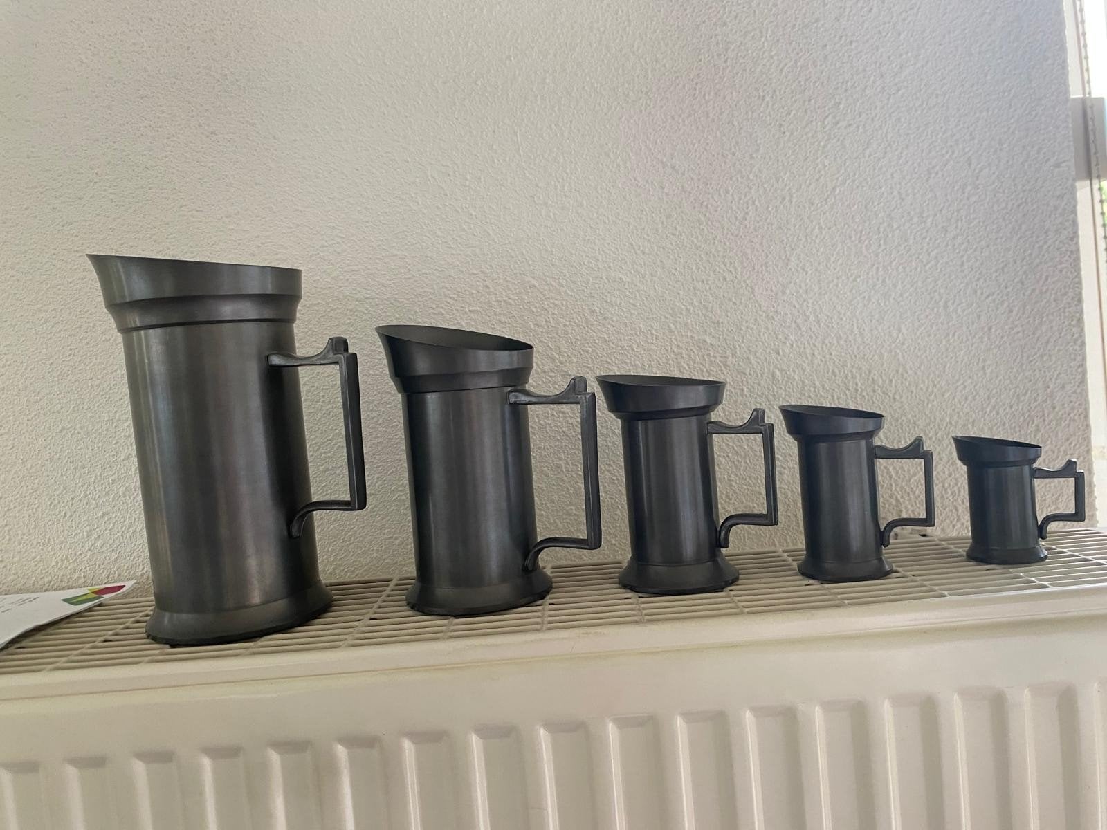 Set van 5 antieke tinnen kannen - diverse maten, Antiek en Kunst, Ophalen of Verzenden