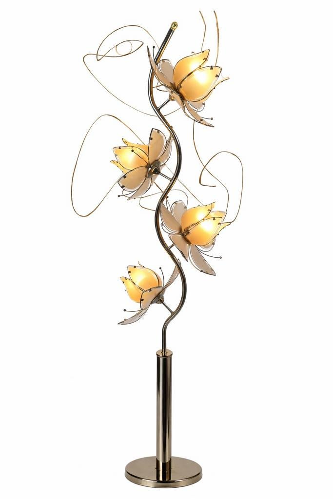 Vintage lotus lamp roze hollywood regency 3 standen licht, Ophalen, Gebruikt, Hollywood regency, 150 tot 200 cm