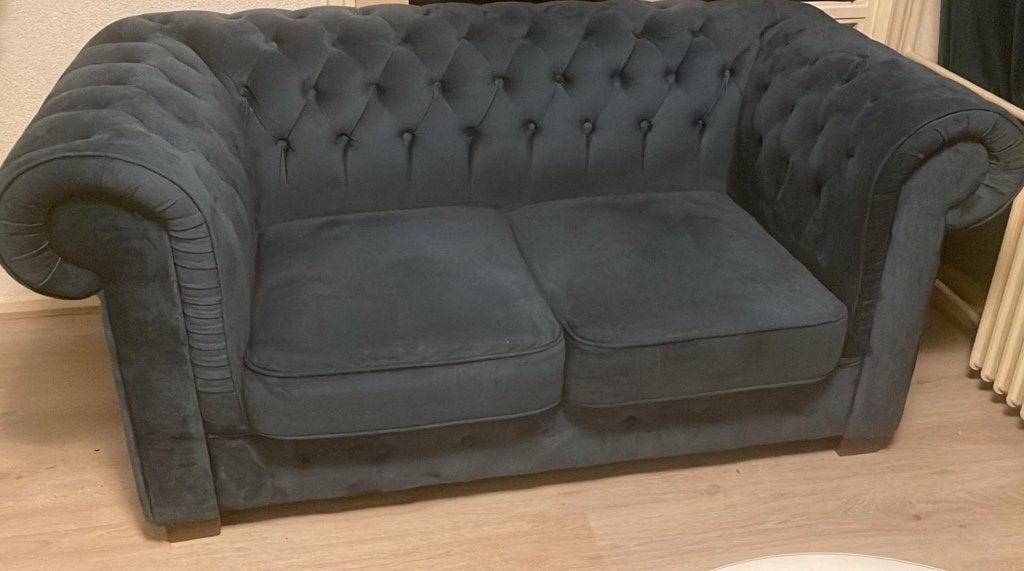 (Donker) Blauwe Velvet Bank - Blue Velvet Couch, Huis en Inrichting, Ophalen, Gebruikt, Velvet/Chique, Tweepersoons