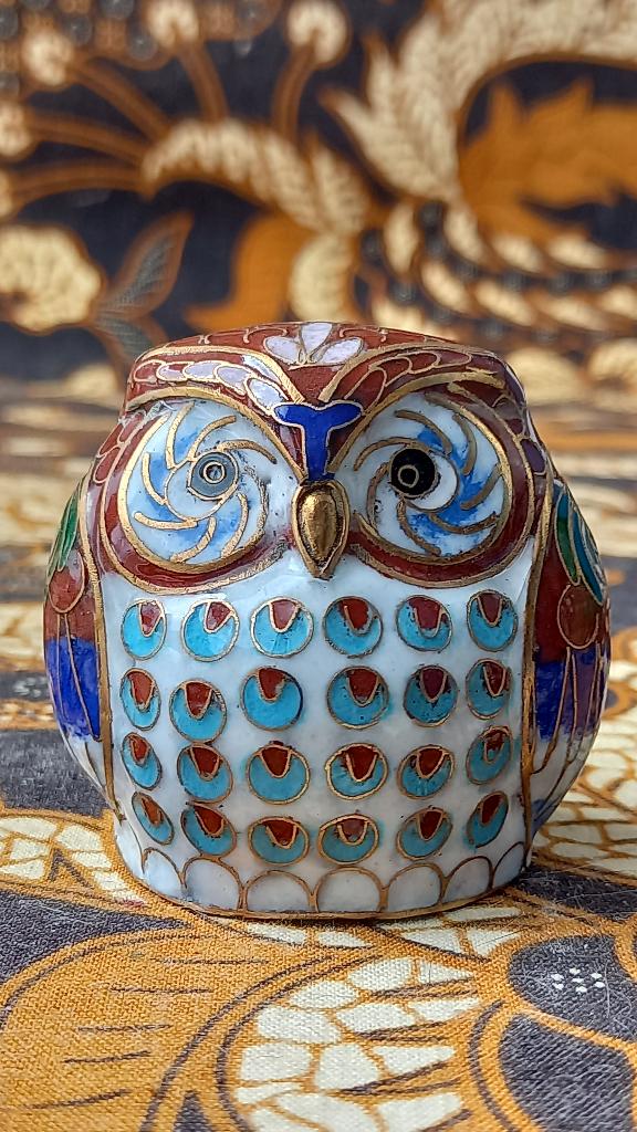Mooi origineel oud Chinees uil beeldje van cloisonne 5,2 cm., Ophalen of Verzenden